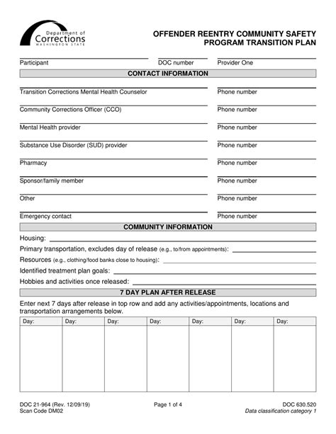 Prisoner Reentry Plan Template