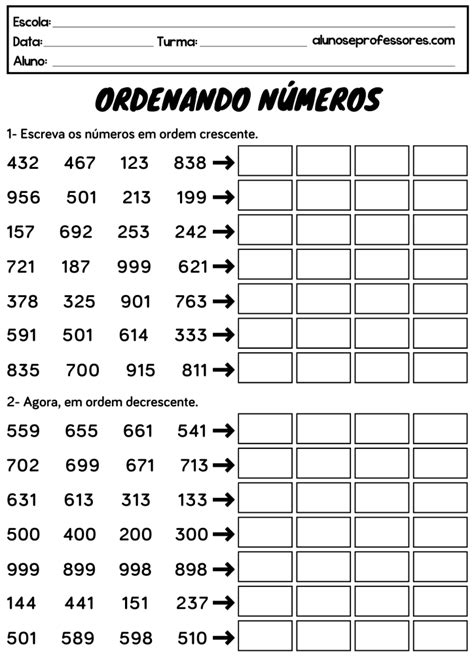 Atividades Sobre Ordem Crescente E Decrescente Para Imprimir Alunos E