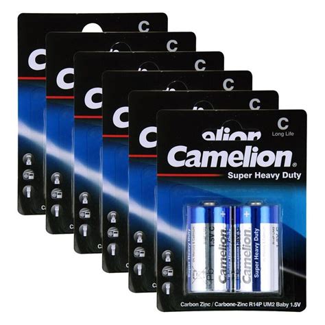 6x 2pc Camelion Super Heavy Duty C R14P 1 5V Battery Carbon Zinc Power