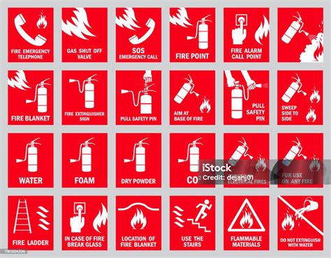 Set Of Fire Safety Signs Stock Illustration Download Image Now Icon Symbol Fire