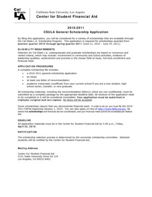 Fillable Online Calstatela General Scholarship Application Doc