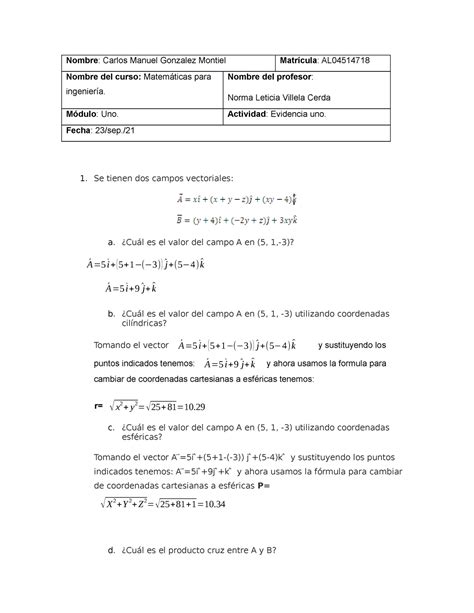 Evidencia DE Matematicas Numero 1 Nombre Carlos Manuel Gonzalez