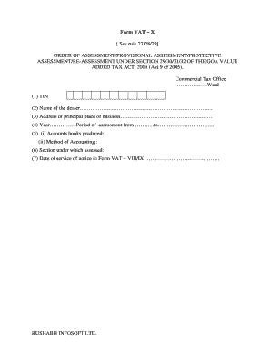 Fillable Online Form VAT X See Rule 27 28 29 ORDER OF ASSESSMENT