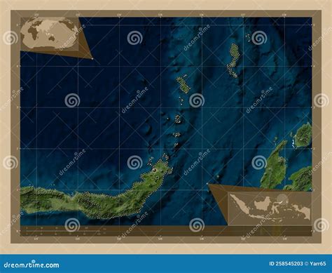 Sulawesi Utara Indonesia Low Res Satellite Major Cities Stock