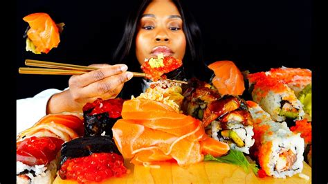 Asmr Mukbang Sushi And Sashimi Platter Sushi Mukbang Salmon Sashimi