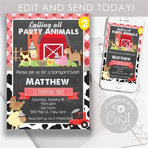 Barnyard Birthday Bash Party Invitation Petting Zoo Birthday Invite