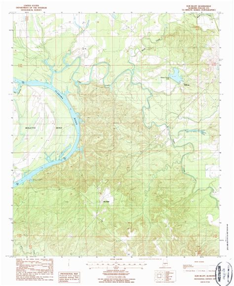 Classic Usgs Elm Bluff Alabama 75x75 Topo Map Mytopo Map Store