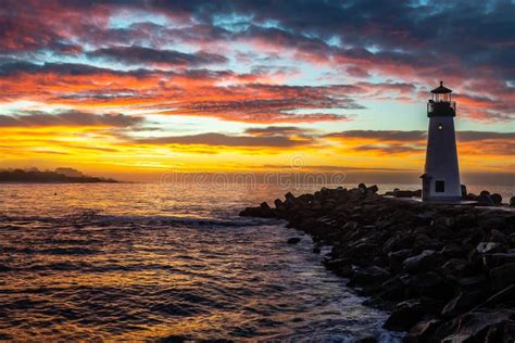 Santa Cruz`s Breakwater Lighthouse at Sunrise Stock Photo - Image of ...