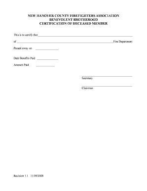 Fillable Online Benevolent Brotherhood Deceased Member Form New