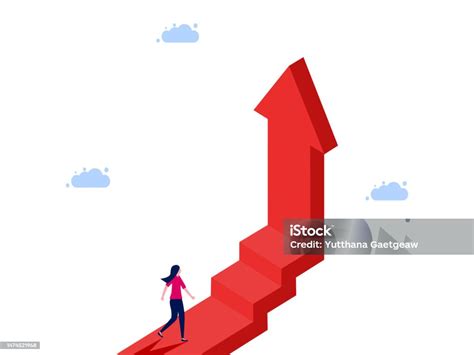 Woman Follows A Growth Ladder Arrow Career Progression And Growth Stages Stock Illustration