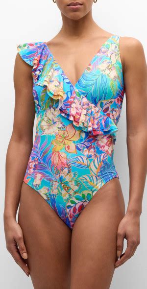 Johnny Was Helena Ruffle Wrap One Piece Swimsuit