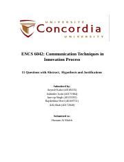 15 Questions Docx ENCS 6042 Communication Techniques In Innovation