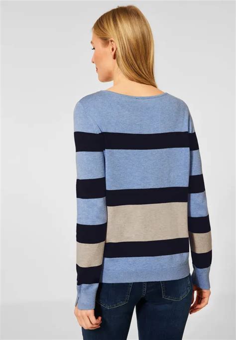 Street One Pullover Avec Col Bateau Pour Femmes En Bleu Street One