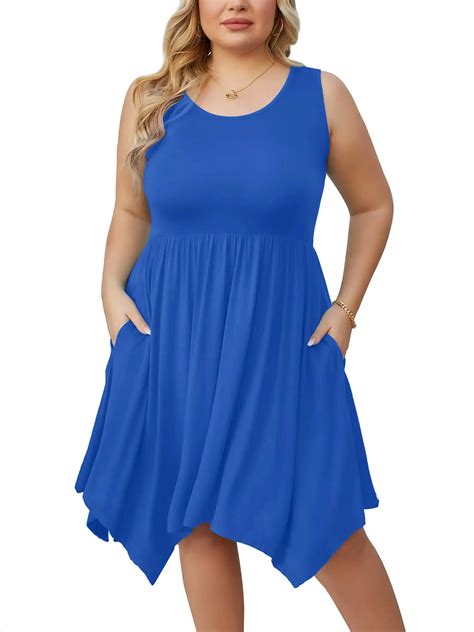 Showmall Women Plus Size Dress Sleeveless Summer Dress Irregular Hem Casual Midi Dress Plain