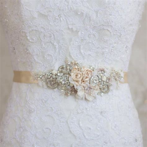 Champagne Belt Sash Floral Belt Sash Lace Belt Sash Wedding Dress