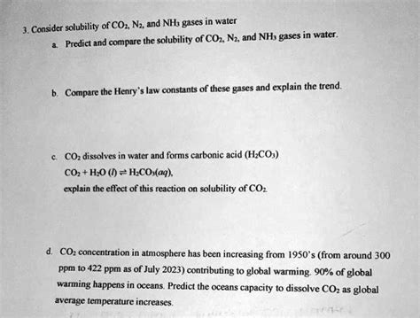 Solved Consider The Solubility Of Co N And Nh Gases In Water A