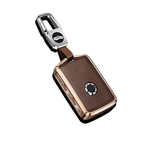 Hibeyo Alloy Leather Texture Car Key Fob Cover With Keychain Fits For