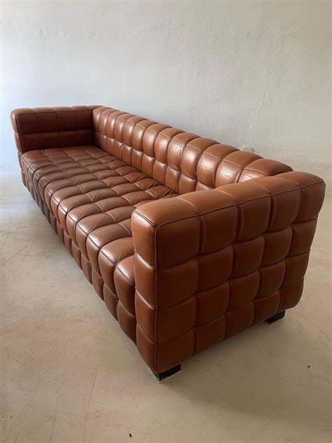 Josef Hoffmann Kubus Sofa In Patinated Original Leather By Wittmann