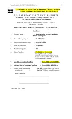 Fillable Online Tenders Bharat Heavy Electricals Limited Fax Email