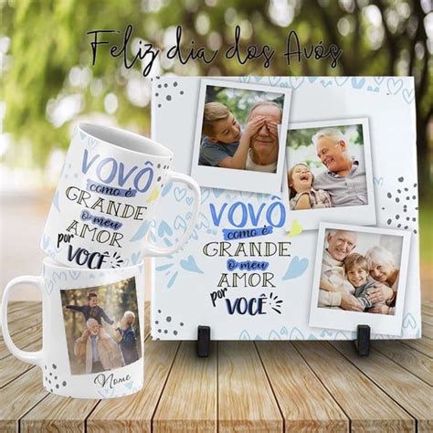 Kit caneca azulejo Vovô como é grande o meu amor por você