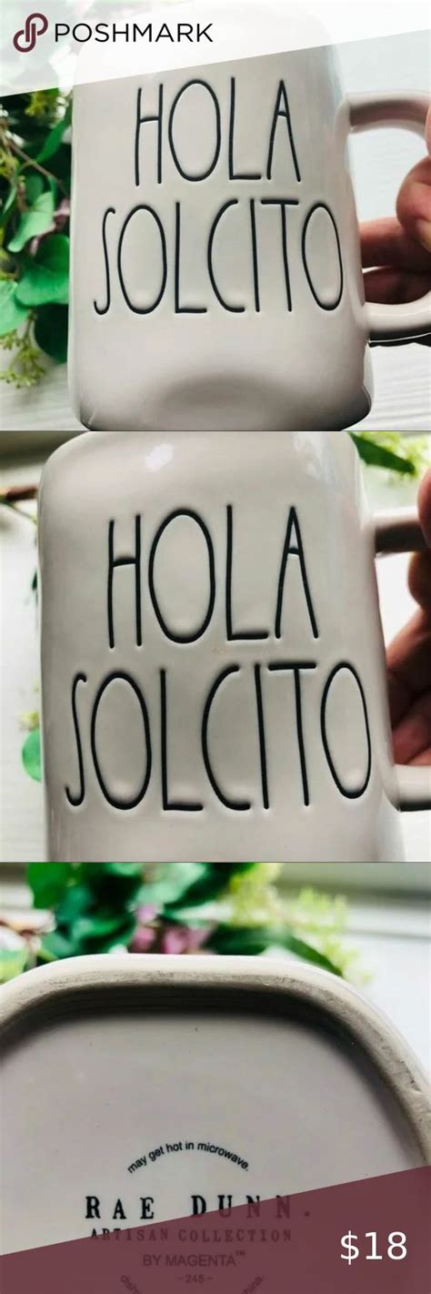 New Rae Dunn White Black Ceramic Hola Solcito Mug Means Hi Dear Sun In