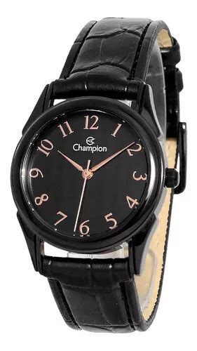 Rel Gio Champion Unissex Preto Quartz Original Couro Mercadolivre