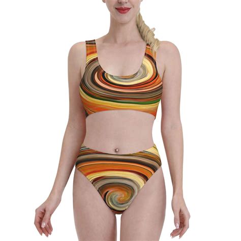 Fotbe Women S Colorful Swirl Print Bikini High Waisted Swimsuit Two