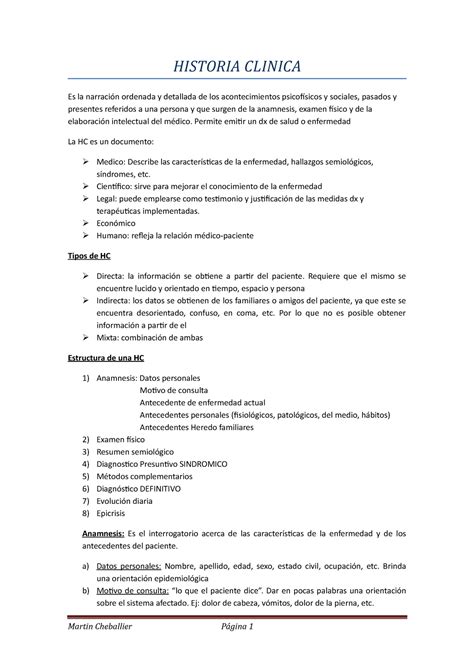 Historia Clinica Historia Clinica Es La Ordenada Y Detallada De Los Acontecimientos Y Sociales