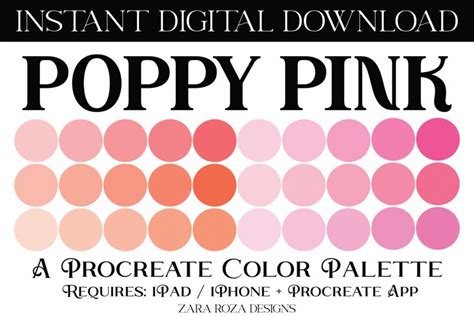 Poppy Pink Procreate Color Palette 30 Swatches