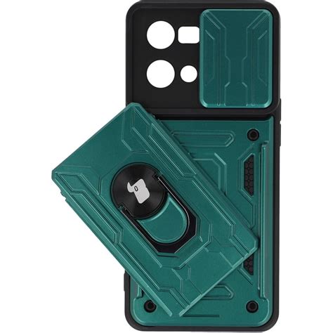 Etui Bizon Case Camshield Card Slot Ring Do Oppo Reno 7 4G Zielone