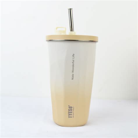 Original Tyeso Vacuum Insulated Tumbler With Straw Portable Stainless