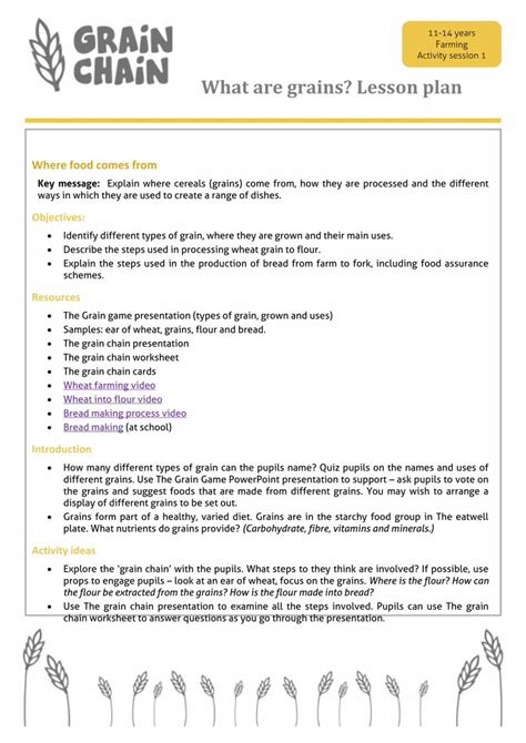 (PDF) What are grains? Lesson plan - Grainchain What are... · 11-14 ... 