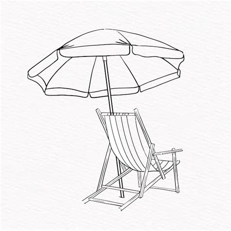 Dessin Au Trait D Un Parasol Et D Une Chaise De Plage Avec Une Ambiance