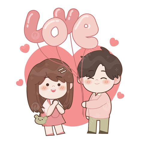 Linda Pareja Kawaii Enamorándose De Un Globo Png Dibujos Linda Pareja Pareja Kawaii Enamorado