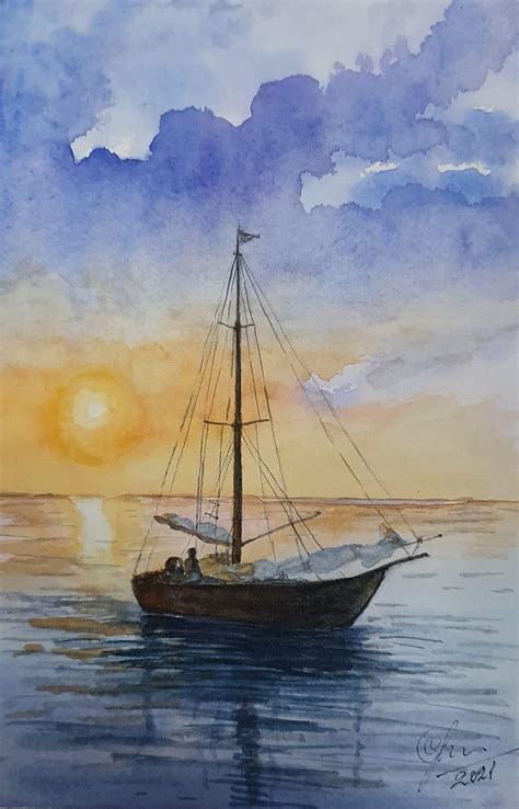 Sailboat Painting Water Painting Canvas Painting Watercolor Drawing