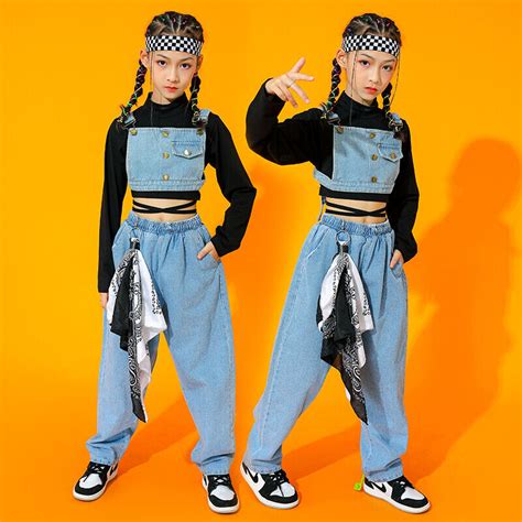 Jazz Costume Girls Hip Hop Clothes Denim Long Sleeve Performance Outfit Ebay