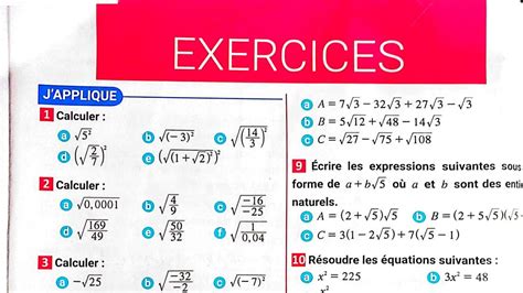 Exercice 1 page 16 Maxi MATHS 3AC Les Racines Carrées 3ème année