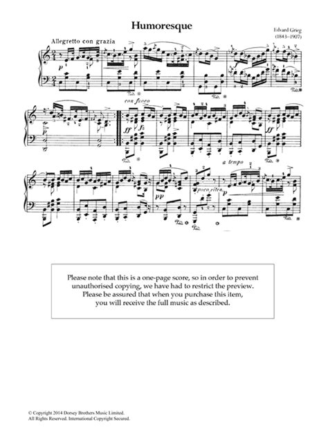 Edvard Grieg "Humoresque" Sheet Music for Piano Solo | Download PDF - 119354