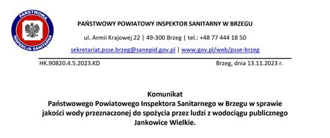 Komunikat Państwowego Powiatowego Inspektora Sanitarnego w Brzegu w