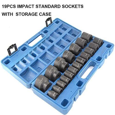 19 Piece 1 2inch Drive Standard Impact Socket Set Sae 3 8 To 11 2 Crv