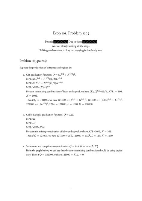 Pset 5 Econ 101 Solutions Econ 101 Problem Set 5 Posted Due In