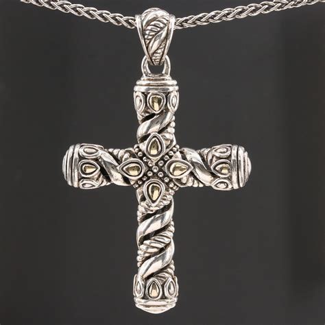 Jai By John Hardy Sterling Silver Cross Pendant Necklace With 14k