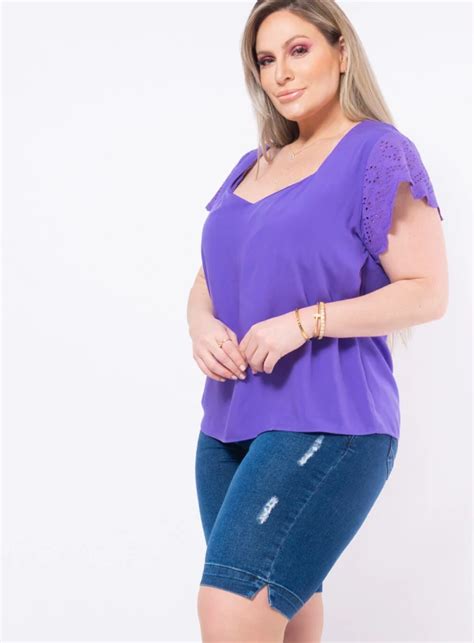 Blusa Plus Size Manga Detalhe Laise Best Size E Commerce