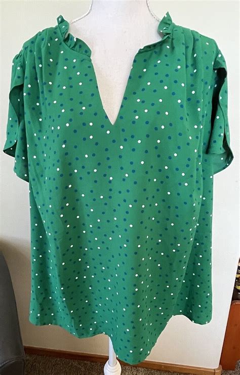 Hawthorn Top Womens Green Polka Dot Short Sleeve Blouse Size X Ebay