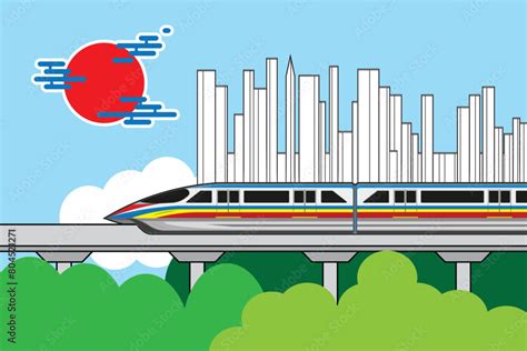 Overhead Railway Monorail Or Skytrain Background With High Rise