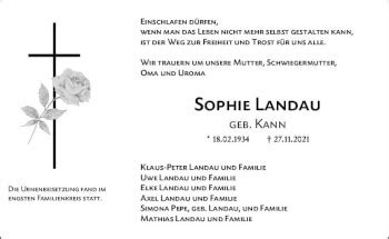 Traueranzeigen Von Sophie Landau Vrm Trauer De