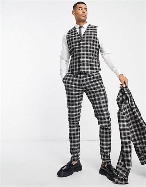 Asos Design Skinny Suit In Black And Beige Check Asos