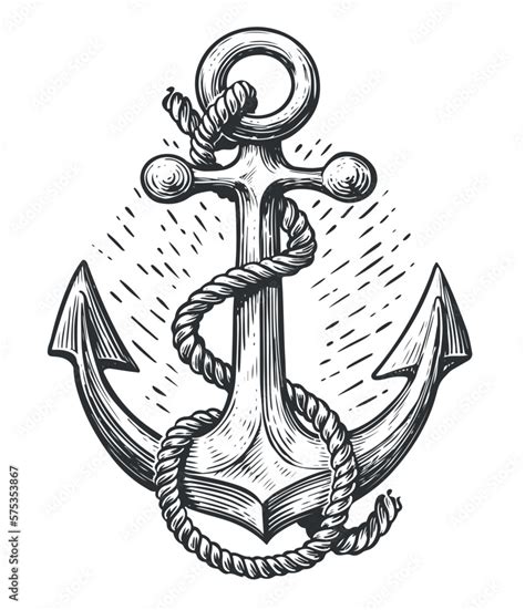 Nautical ship anchor with a rope. Sea adventure, cruise concept ...