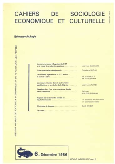 Cahiers de sociologie économique et culturelle Ethnopsychologie n6