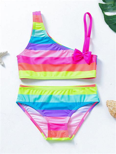 Girls Bikini Swimwear Suits Rainbow Stripe Bikini Sets